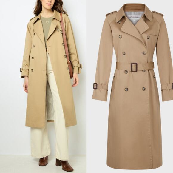Gerard Darel Serge Wool Cashmere Double Breasted Long Trench Coat Camel Size 2